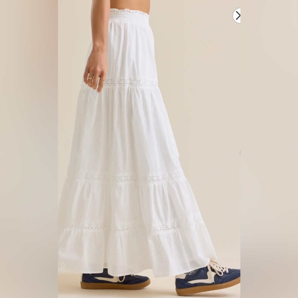 NWT Evereve Tierd Cotton White Lace Maxi Skirt - Size L